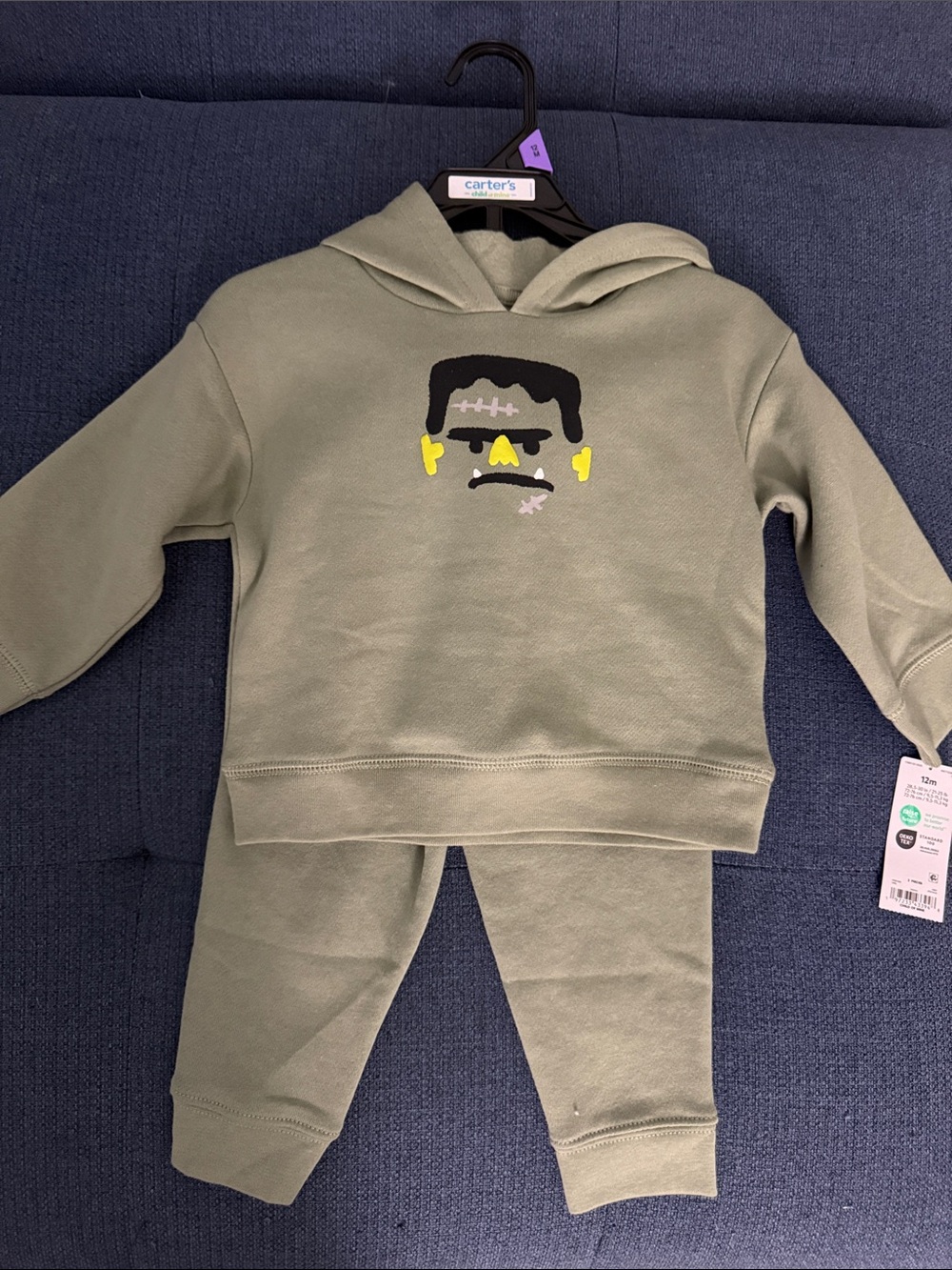 Carter's Olive Green Hoodie and Jogger Set with Monster Graphic